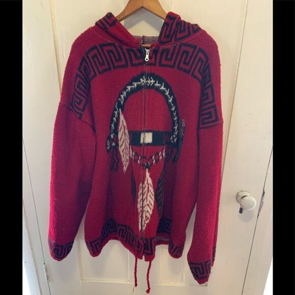 Vintage  wool sweater coat w hood dream catcher full zip in Sz Xl! - Picture 6 of 10